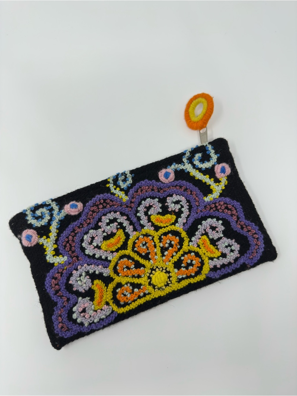 Jenny Krauss Embroidered 100% Wool Zip Clutch Coin Purse Boho Floral Folk Pouch